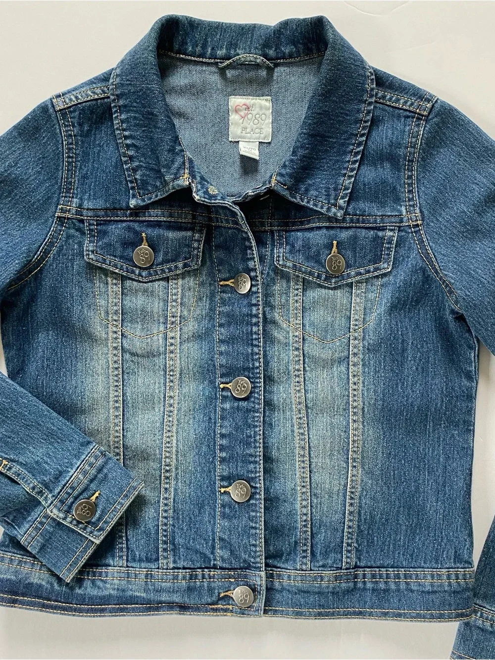 Jean Jacket Size 14 XL Girls Blue Denim Coat Pockets Size Distressed Look Jeans